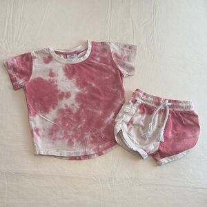 Olive + Scout Girls Pink Cream Tie-Dye Short Sleeve Set Size 2T